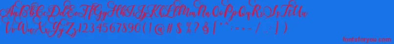 フォントGloretha Script – 赤い文字の青い背景