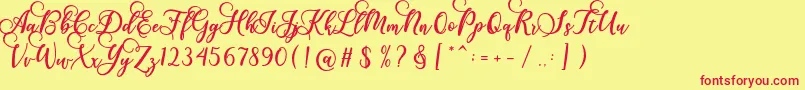 Gloretha Script-Schriftart – Rote Schriften auf gelbem Hintergrund