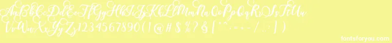 Fonte Gloretha Script – fontes brancas em um fundo amarelo