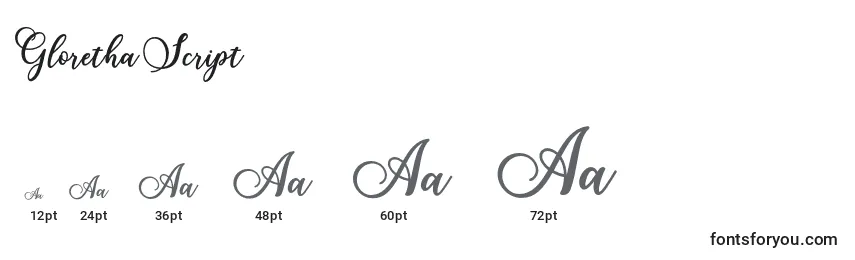 Размеры шрифта Gloretha Script