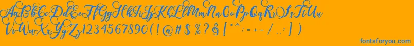 Gloretha Script-Schriftart – Blaue Schriften auf orangefarbenem Hintergrund