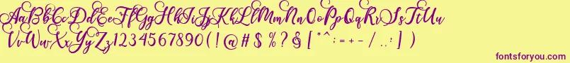 Fonte Gloretha Script – fontes roxas em um fundo amarelo