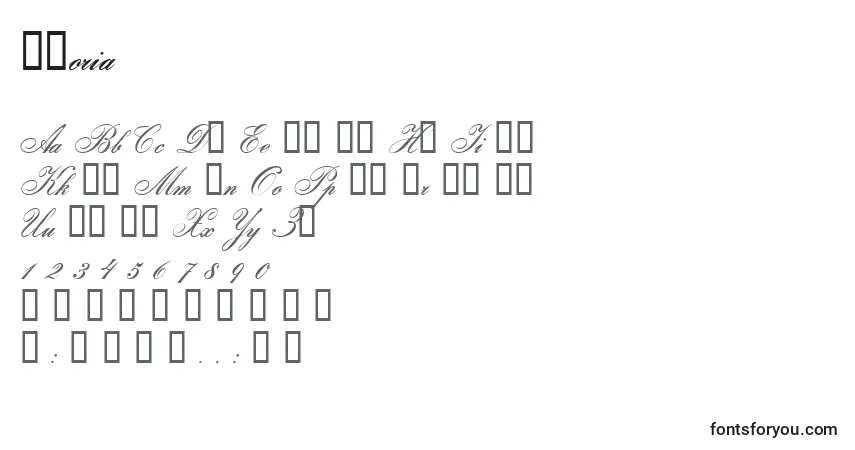 Czcionka Gloria (128052) – alfabet, cyfry, specjalne znaki