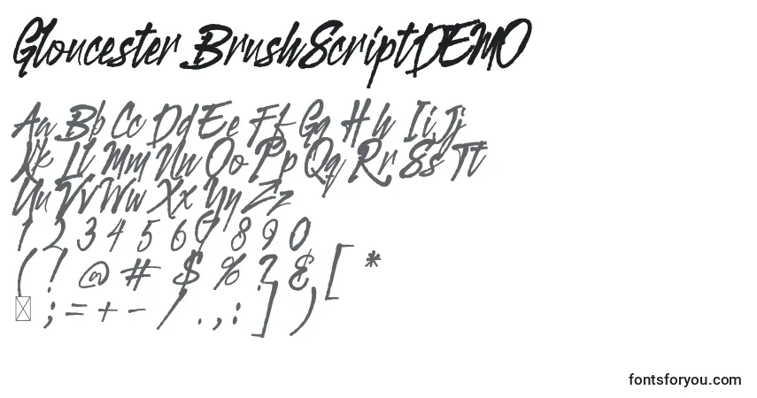 Czcionka Gloucester BrushScriptDEMO – alfabet, cyfry, specjalne znaki