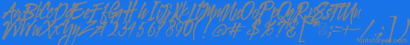 Fonte Gloucester BrushScriptDEMO – fontes cinzas em um fundo azul