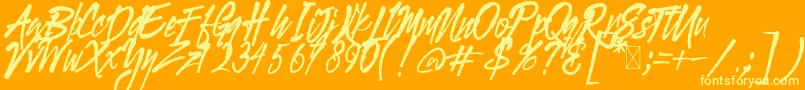 Gloucester BrushScriptDEMO-Schriftart – Gelbe Schriften auf orangefarbenem Hintergrund