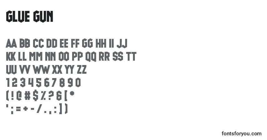 A fonte Glue Gun – alfabeto, números, caracteres especiais