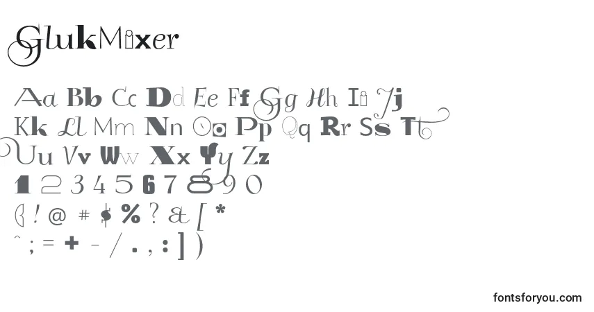 A fonte GlukMixer (128062) – alfabeto, números, caracteres especiais