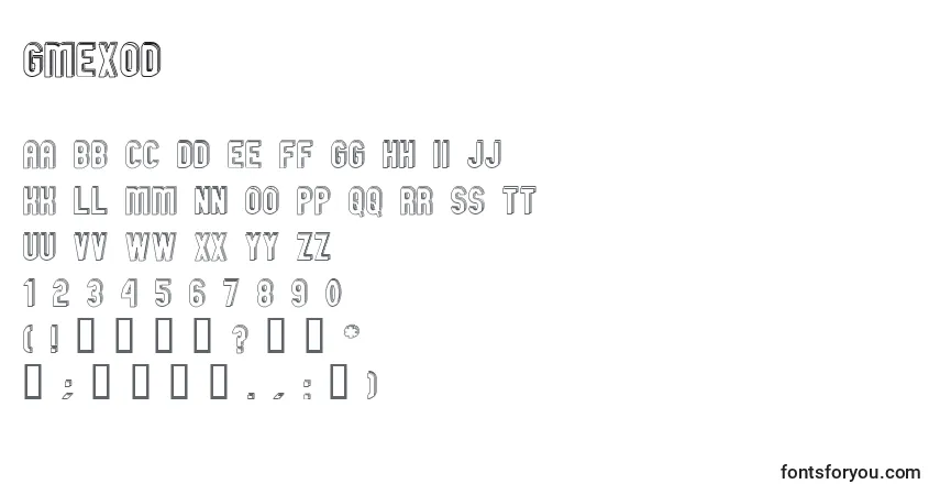 Czcionka GMEXOD   – alfabet, cyfry, specjalne znaki