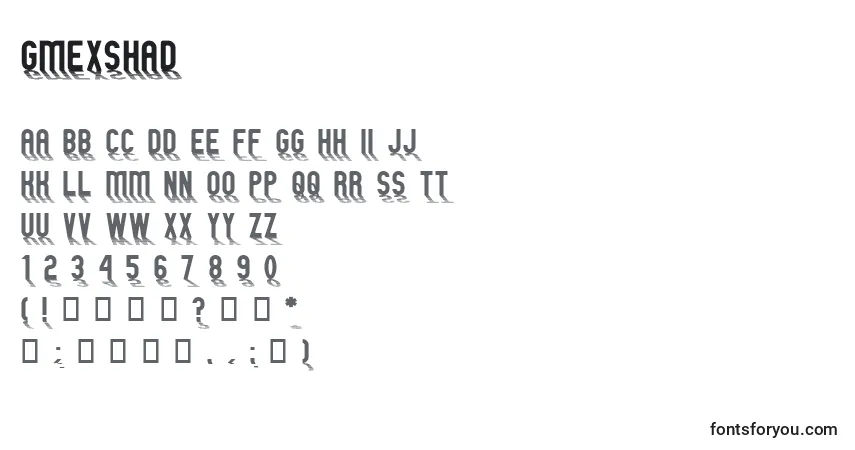 Czcionka GMEXShad – alfabet, cyfry, specjalne znaki