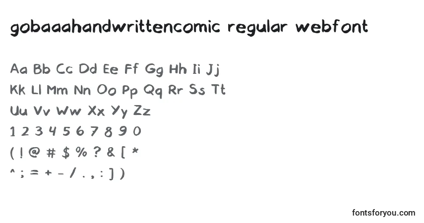 Czcionka Gobaaahandwrittencomic regular webfont – alfabet, cyfry, specjalne znaki