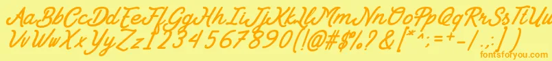 フォントGoday Font by 7NTypes – オレンジの文字が黄色の背景にあります。