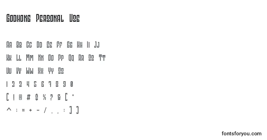 Czcionka Godhong Personal Use – alfabet, cyfry, specjalne znaki