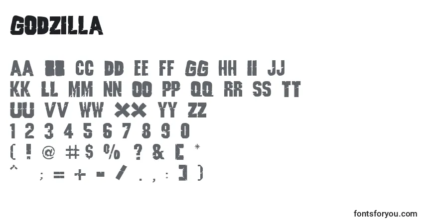 Шрифт Godzilla (128108) – алфавит, цифры, специальные символы