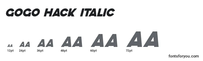 Tamaños de fuente GoGo Hack Italic