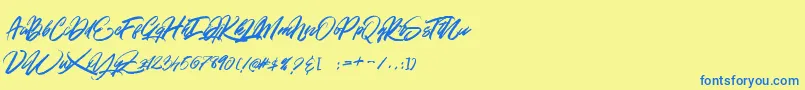 GOLD BRUSH-Schriftart – Blaue Schriften auf gelbem Hintergrund