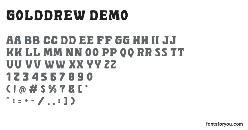 Czcionka Golddrew DEMO – alfabet, cyfry, specjalne znaki