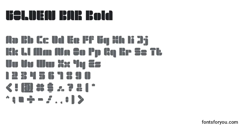 Шрифт GOLDEN BAR Bold – алфавит, цифры, специальные символы