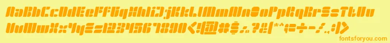 フォントGOLDEN BAR Italic – オレンジの文字が黄色の背景にあります。