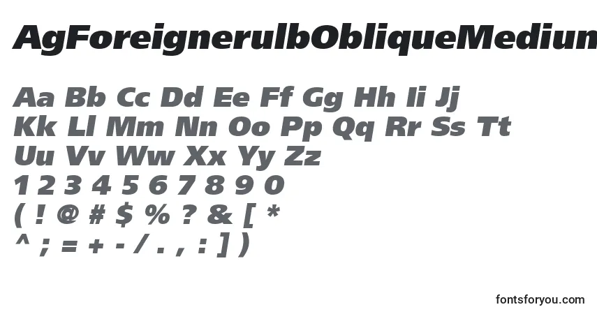 Czcionka AgForeignerulbObliqueMedium – alfabet, cyfry, specjalne znaki