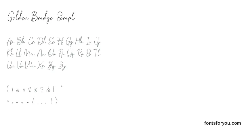 Schriftart Golden Bridge Script (128135) – Alphabet, Zahlen, spezielle Symbole