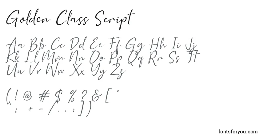 Czcionka Golden Class Script – alfabet, cyfry, specjalne znaki
