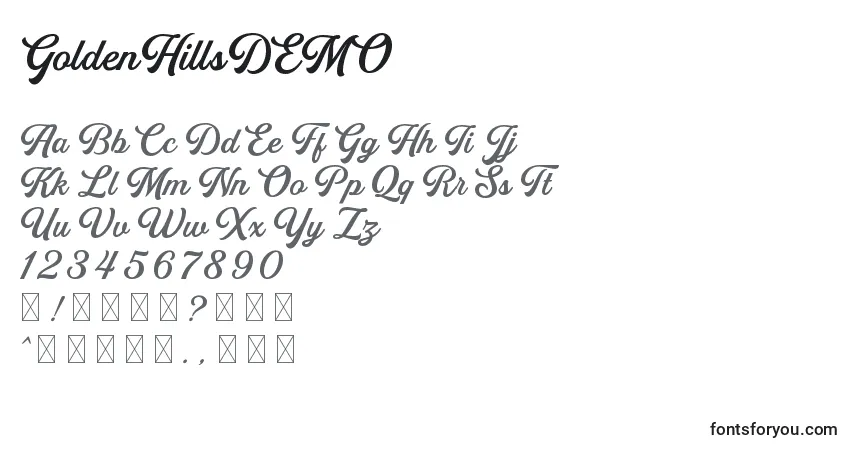 GoldenHillsDEMO Font – alphabet, numbers, special characters