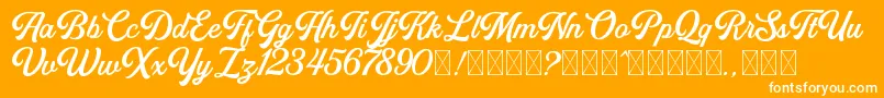 GoldenHillsDEMO-Schriftart – Weiße Schriften auf orangefarbenem Hintergrund