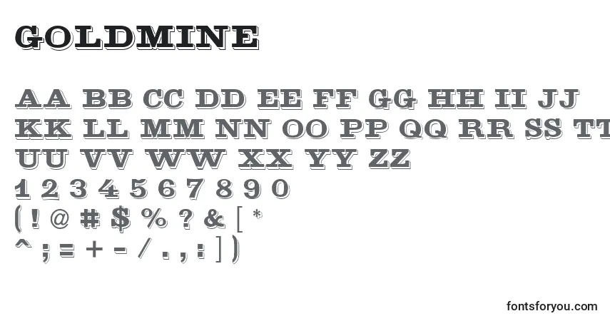 Schriftart Goldmine (128149) – Alphabet, Zahlen, spezielle Symbole