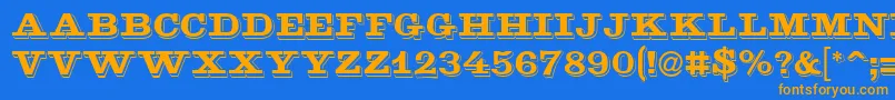 フォントGoldmine – オレンジ色の文字が青い背景にあります。