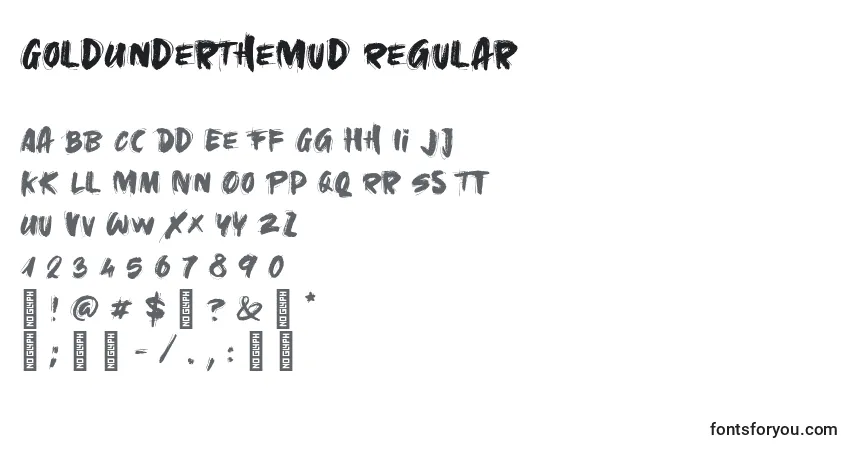 A fonte GoldUnderTheMud Regular – alfabeto, números, caracteres especiais