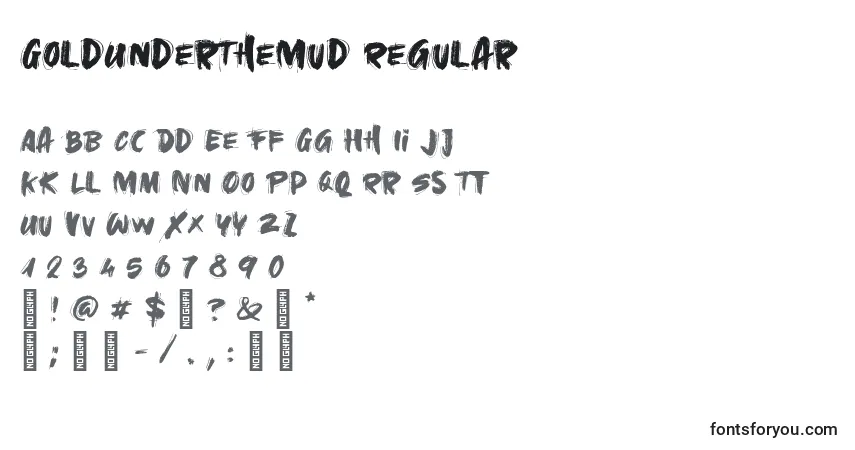 Schriftart GoldUnderTheMud Regular (128152) – Alphabet, Zahlen, spezielle Symbole