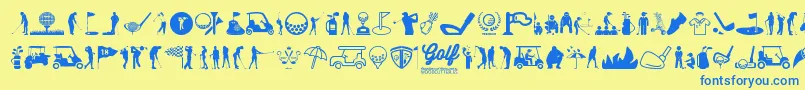 Golf Icons-Schriftart – Blaue Schriften auf gelbem Hintergrund