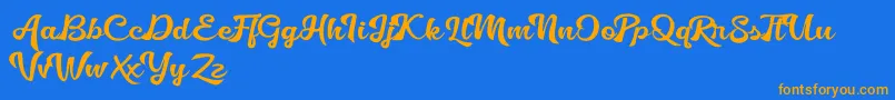 フォントGolliath – オレンジ色の文字が青い背景にあります。