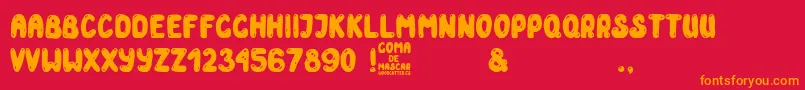 フォントGoma de Mascar – 赤い背景にオレンジの文字