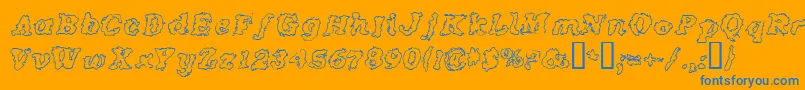 CrashOutline-Schriftart – Blaue Schriften auf orangefarbenem Hintergrund