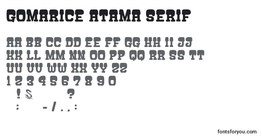 Fuente Gomarice atama serif - alfabeto, números, caracteres especiales
