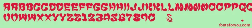 gomarice cyankonabe-Schriftart – Rote Schriften auf grünem Hintergrund