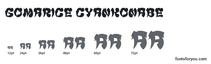 Größen der Schriftart Gomarice cyankonabe