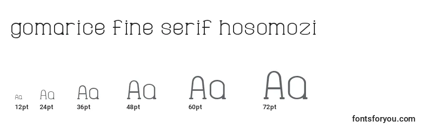 Größen der Schriftart Gomarice fine serif hosomozi