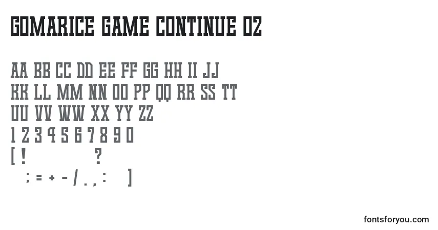 Czcionka Gomarice game continue 02 – alfabet, cyfry, specjalne znaki