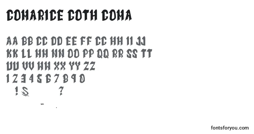 A fonte Gomarice goth goma – alfabeto, números, caracteres especiais