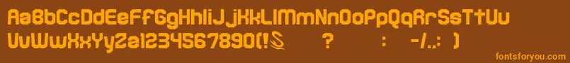 フォントgomarice kamone 6 – オレンジ色の文字が茶色の背景にあります。