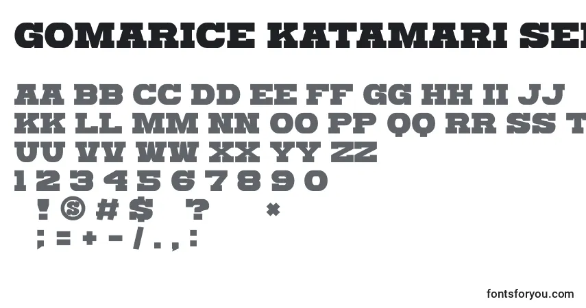 A fonte Gomarice katamari serif – alfabeto, números, caracteres especiais