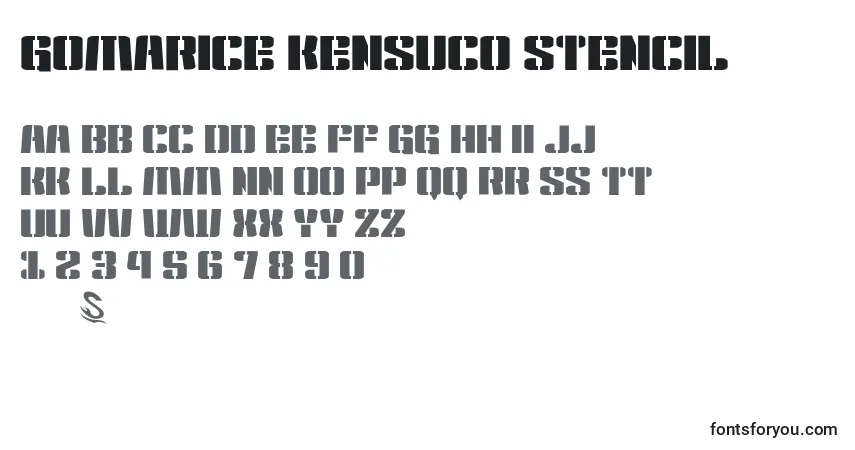 Czcionka Gomarice kensuco stencil – alfabet, cyfry, specjalne znaki