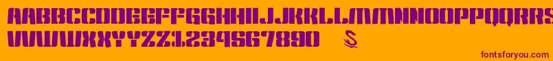 フォントgomarice kensuco stencil – オレンジの背景に紫のフォント