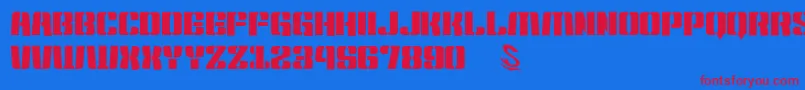 フォントgomarice kensuco stencil – 赤い文字の青い背景