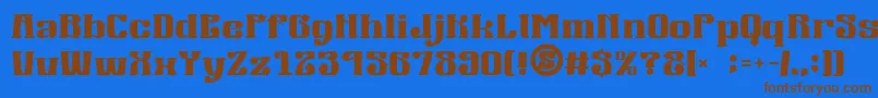gomarice mucha wo minagara milk tea-Schriftart – Braune Schriften auf blauem Hintergrund