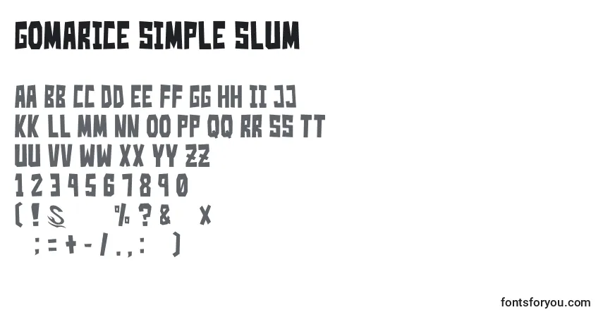 Schriftart Gomarice simple slum – Alphabet, Zahlen, spezielle Symbole