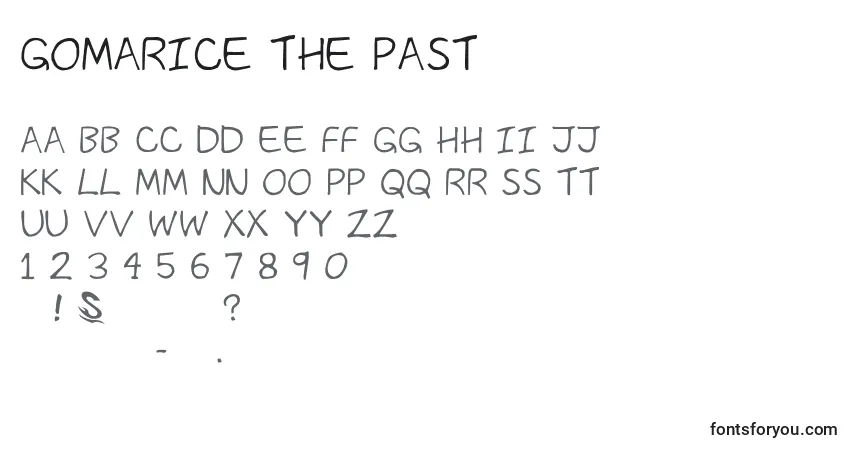 Schriftart Gomarice the past – Alphabet, Zahlen, spezielle Symbole